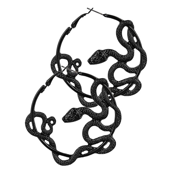 Black Coiled Serpent Hoop Earrings - Picture 4 of 7